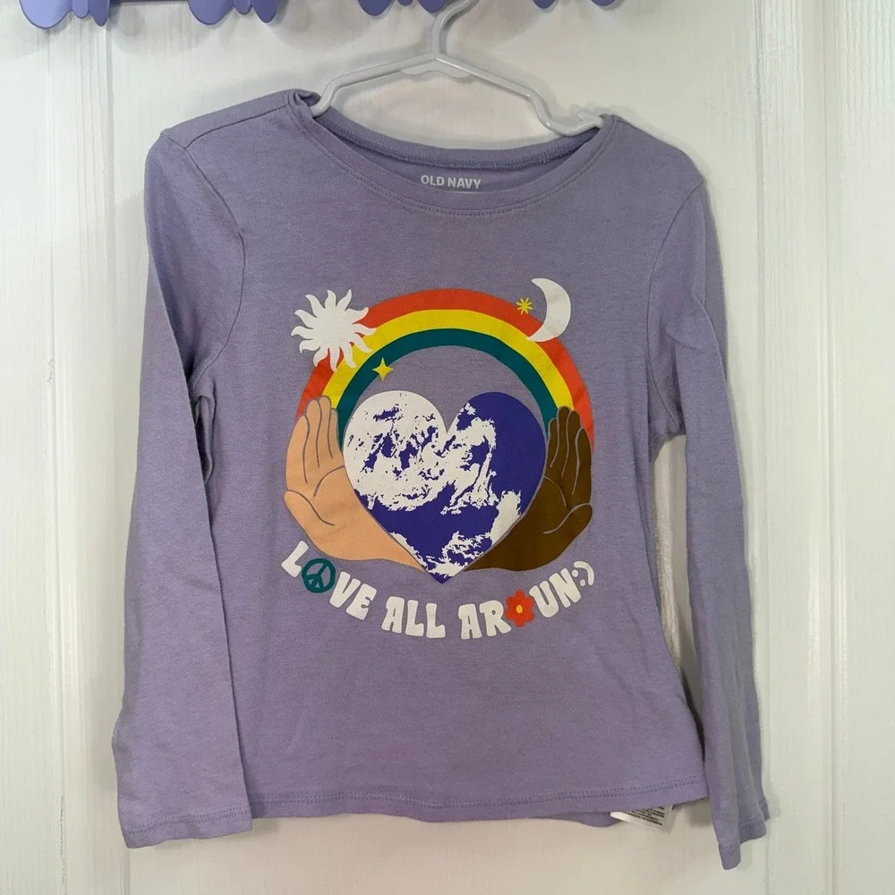 Old Navy girl's purple long sleeve decal 100% cotton casual tshirt play shirt 5T
